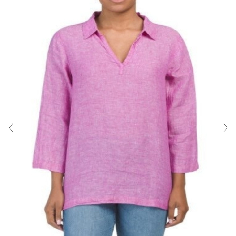 NWOT Tahari Side Button Linen Popover Shirt Pink